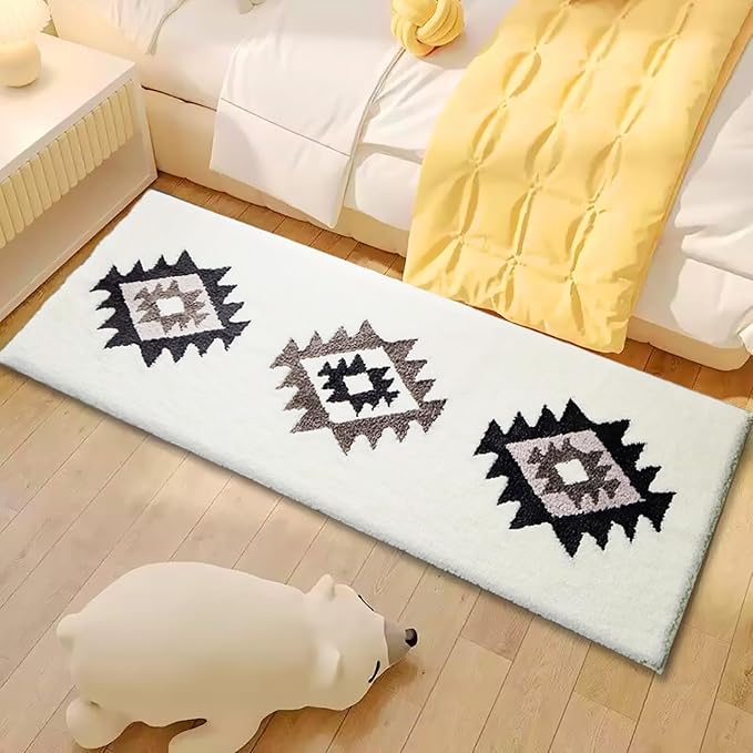 White Boho Bathroom Rug Runner 60x24 Washable Long Bath Mat for Bathroom Tub Bedroom Kitchen Laundry Room Home Decor Fluffy Soft Bohemian Carpet Runner