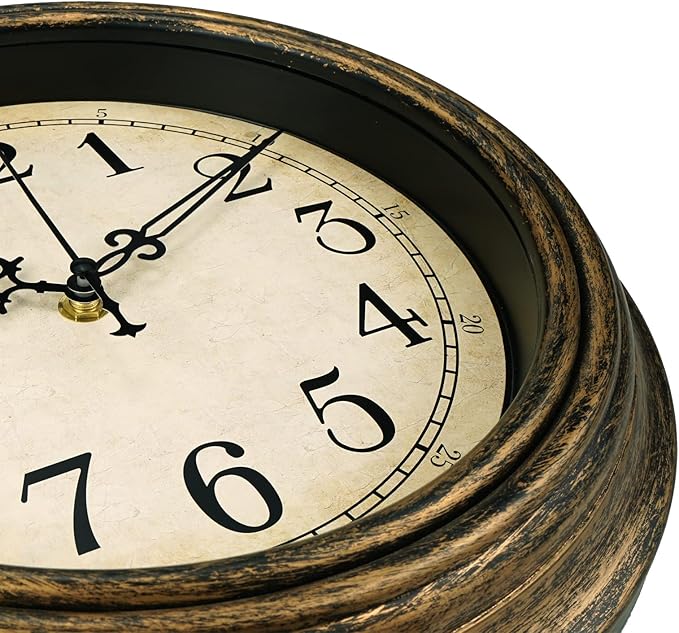 Plumeet Small Retro Wall Clock, 10'' Non Ticking Classic Silent Vintage Wall Clocks Decorative Kitchen Living Room Bedroom - Battery Operated