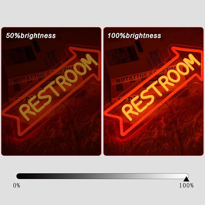 Restroom Neon Signs for Wall Decor Restroom Led Sign Dimmable USB Bathroom Neon Light with Arrow Toilet Bathroom Signs for Home Bar School Shopping Mall Hotels Hospitals
