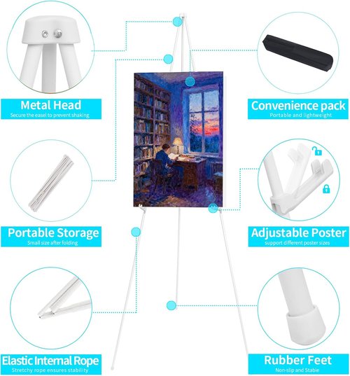 MXG 66 Portable Foldable Metal Art Easel - Height Adjustable Tripod with Clips for Painting & Display