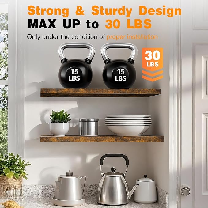 BAYKA Floating Shelves Set of 2, 47.2 inches Long Wall Mounted Rustic Wood Shelves for Bathroom, Bedroom, Living Room, Kitchen, Office, Hanging Shelf for Books/Storage/Decor, Rustic Brown