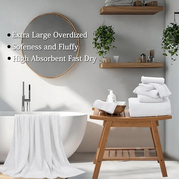 Extra Large Bath Towels Set 35x70 Inches - White Luxury 600 GSM Oversized Bath Sheet Towel,Ultra Soft Microfiber - Quick Dry,Highly Absorbent Shower Towels Spa Hotel Bathroom Towel Set (4-Pack)