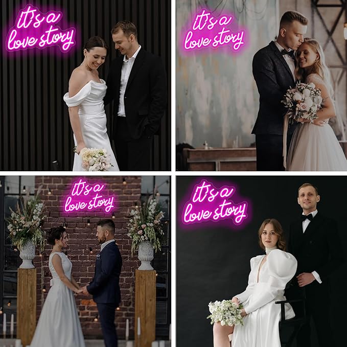 It's a Love Story Neon Signs for Wall Decor, Light Up Sign for Wedding, Engagement Decor,Dimmable Aesthetic Party Birthday Bedroom Bar Pub Club Wall Decor Decorations, Valentine's, Anniversary