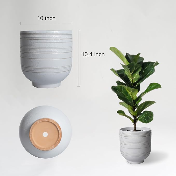 HERDUK Large White Ceramic Planter for Indoor Trees, Modern Indoor Floor Planter Pot for Olive Trees & Faux Olive Trees, Pottery Planter with Drainage for Real Plants