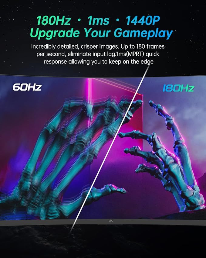KTC 27 inch Gaming Monitor, 1440P Curved Monitor, 180Hz, 144Hz, 2K, 1500R, 1ms, FreeSync/G-Sync Compatible, DisplayPort/HDMI/USB, Ultrawide PC Vesa/Wall Mount Computer Monitor, H27S17