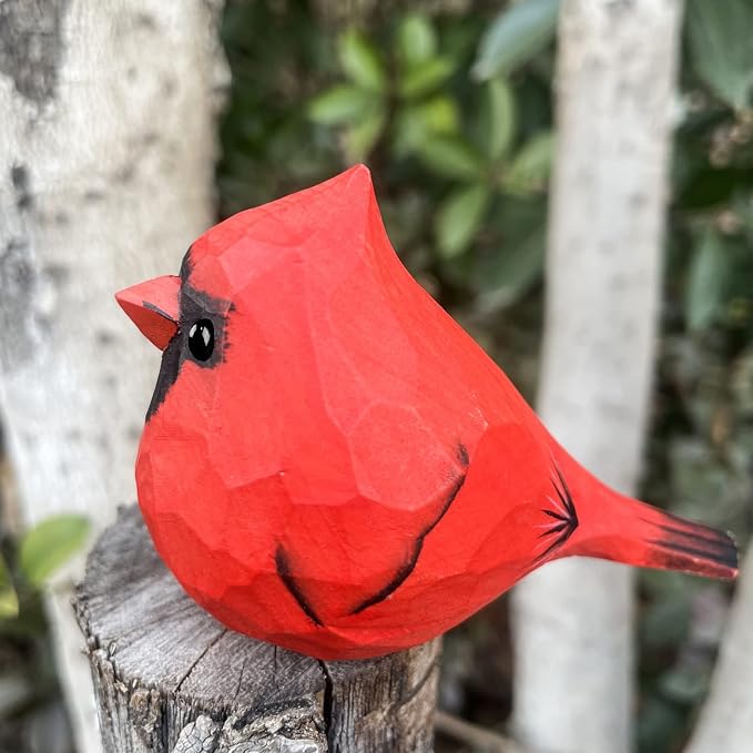 Hand Carved Painted Bird Statues - Wooden Cardinals for Home Decor, Housewarming, Birthday, Christmas