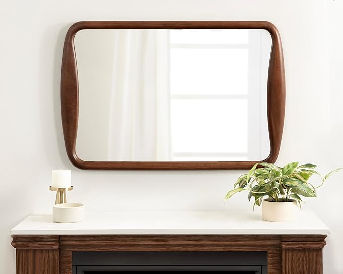 Kate and Laurel Hera Modern Rounded Rectangle Wall Mirror, 24 x 36, Walnut Brown, Decorative Mid-Century Rectangular Wall Decor for Use as Bathroom Mirror for Over Sink or Entryway Decor Piece