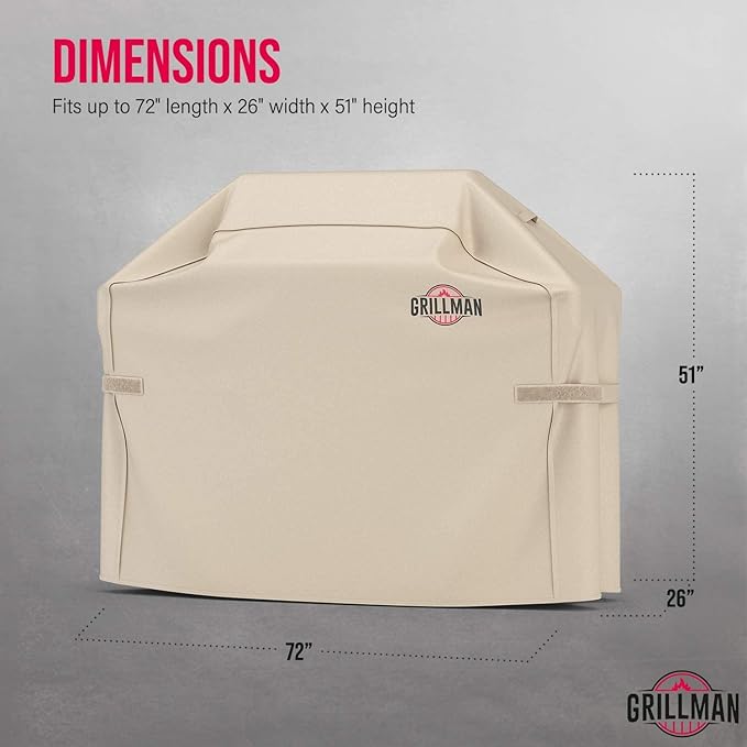 Grill Cover by Grillman, Tan, 72 Inch, BBQ Outdoor Grill Covers, Charcoal & Gas Grills, Waterproof, Rip-Proof, Weather-Resistant, Anti-UV, Barbecue Cover for Weber, Genesis, Charbroil, Nexgrill, etc