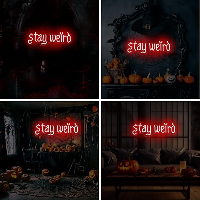 Stay Weird Neon Sign, Gothic Decor, Skeleton Hand Neon Sign, Vintage Font,Dark Art Decor for Bedroom, Living Room, Man Cave, Bar, Game Club, Living Room Birthday Party-Red