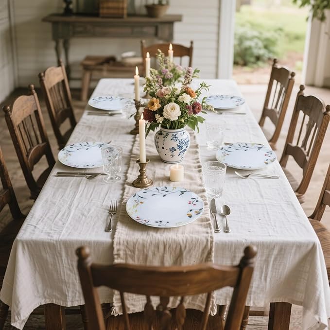 U-QE 50Pcs Wildflower Plastic Plates - Spring Floral Plates Disposable Heavy Duty, Fancy Floral Pattern Perfect for Weddings, Tea Parties, Holidays - 10.25" Dinner Plate & 7.5" Dessert Plate