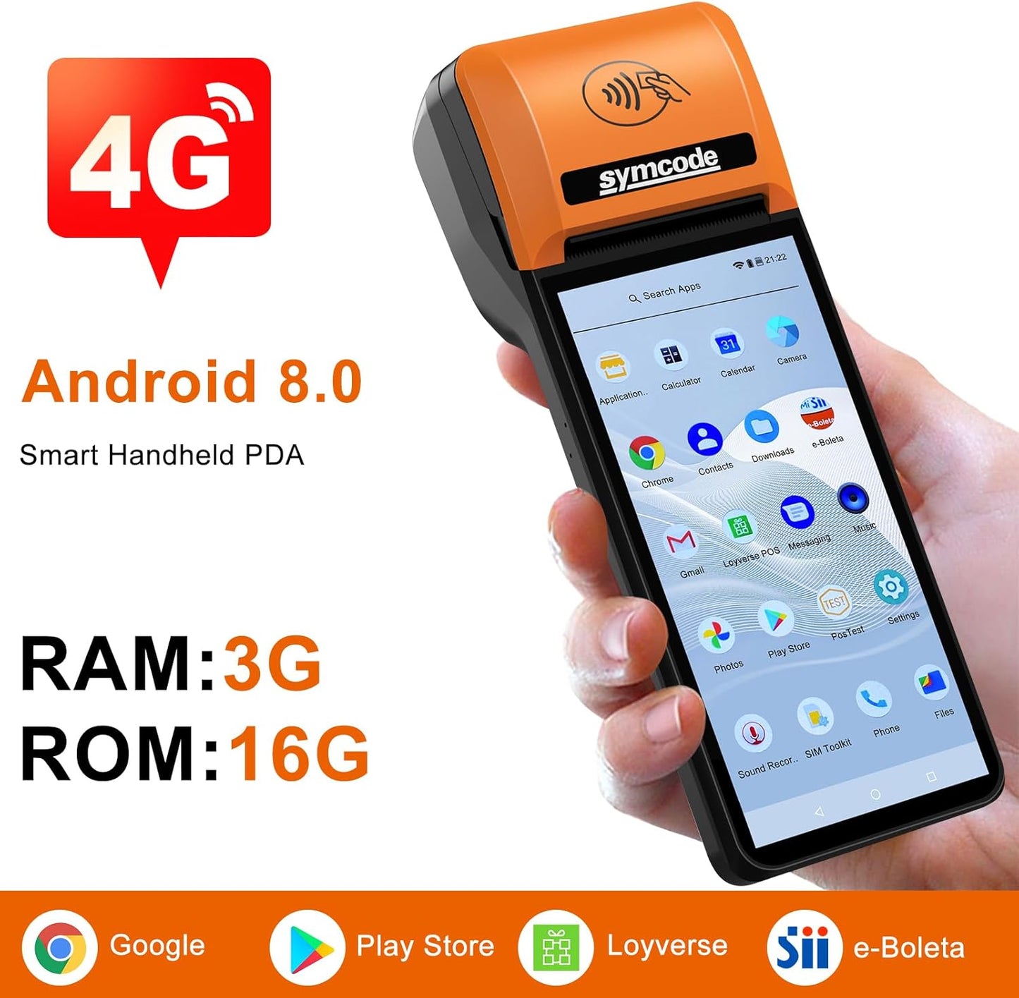 Symcode Mobile POS Terminal - High-Resolution Handheld Receipt Printer | Android 8.1, 4G, WiFi, Bluetooth, NFC