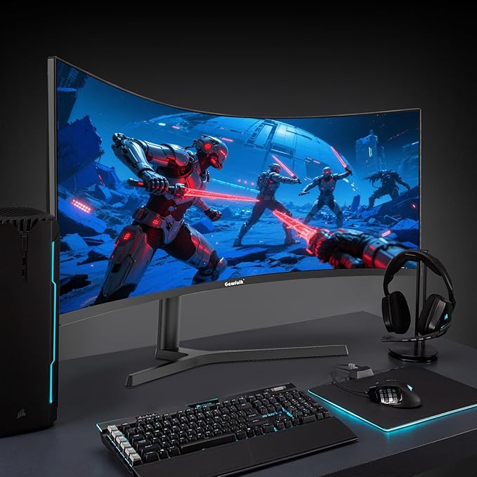 Gawfolk 34 Inch Ultrawide Curved 180Hz Gaming Computer Monitor 1000R PC screen 21:9 UWQHD (3440x1440) ,1ms,100%sRGB,Adaptive Sync,HDMI、Display Port,Liftable Stand,Wall Mount Compatible 75*75mm-Black