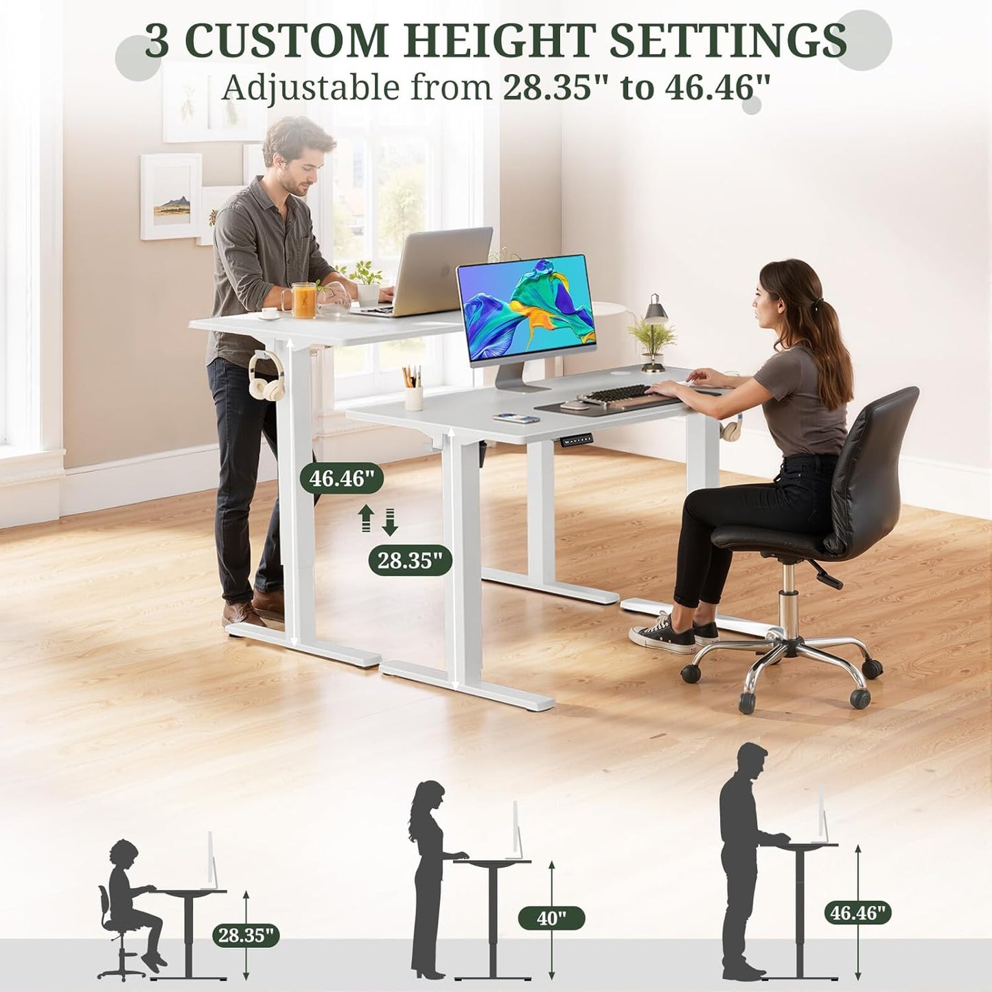 Skiennix Electric Standing Desk - Memory Height Adjustable Ergonomic Sit-to-Stand | 48 x 24 in, White