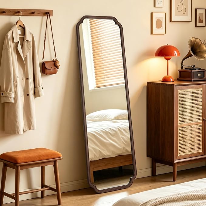 WallBeyond Full Length Mirror Wall Mounted 65"x22", Rustic Wooden Frame Floor Mirror, Large Full Body Mirror for Bedroom, Leaning or Hanging Against Wall (Walnut Solid Wood)