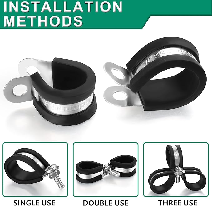 OURU 20pcs 1 Inch Stainless Steel Cable Clamps, Rubber Coated, Black