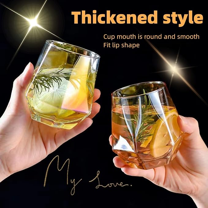 Wine Glasses Set Of 4,Stemless Diamond Shape 10 Oz Amber Christmas Glassware Dishwasher Safe, Spill-Proof Design For Red Wine, Cocktail, Whiskey, Bourbon, for Wine Lovers (Amber)