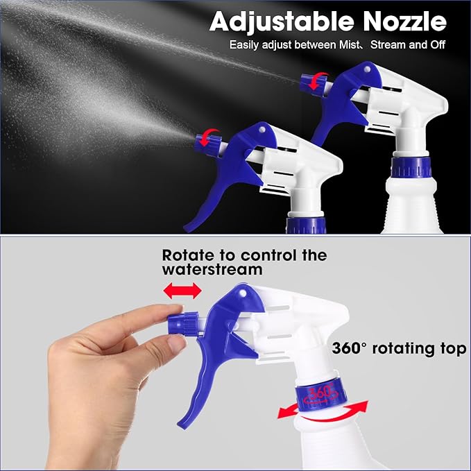 Rtteri 24 Pcs 16 Oz Plastic Spray Bottle for Cleaning Solutions Bulk Empty and Reusable Leak Proof Spraying Bottles for Cleaning, Water, Auto Details, Commercial, Bathroom(Dark Blue, White)