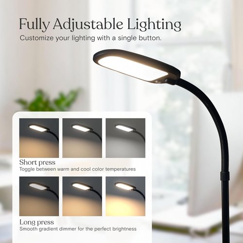 Brightech Litespan Slim LED Floor Reading Lamp - Tall & Dimmable with Adjustable Gooseneck - Black