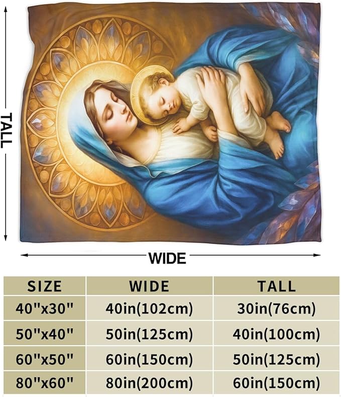 Virgin Mary Blanket Mother of God Throw Blanket Catholic Religious Soft Cozy Fleece Fuzzy Christian Stuffed Plush God Faith Flannel Gifts for Girls Women Boys Kids Adults 60"X80"