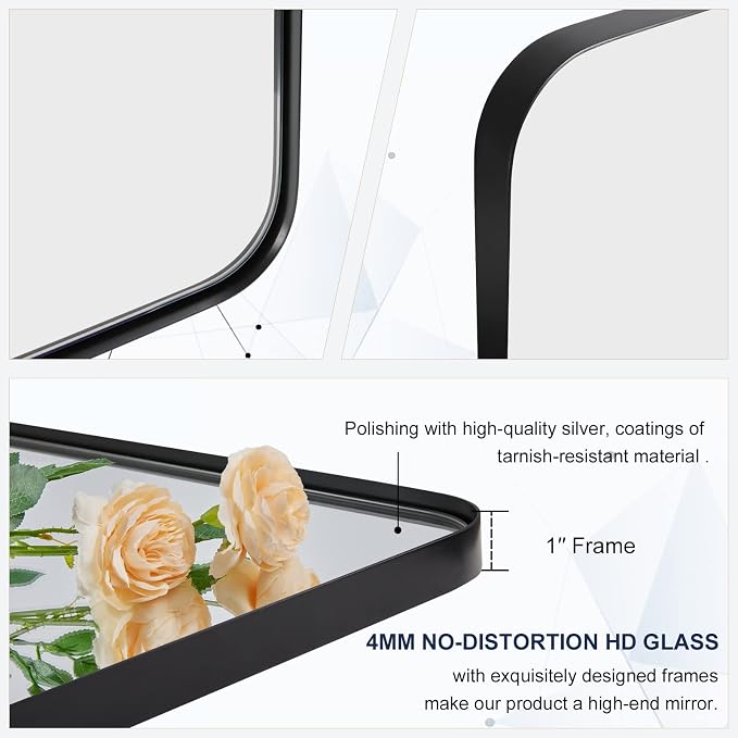 ANDY STAR 22" x 60" Full Length Wall Mirror, Large Black Mirror for Bathroom, Rounded Corner Rectangle Body Mirror for Floor and Leaning