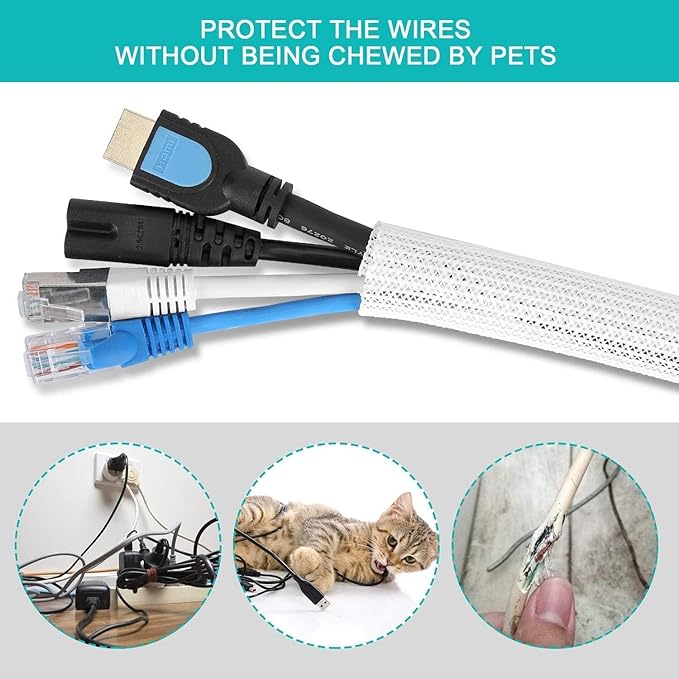 6.6ft - 1/2 inch Gold Cable Sleeve, Cable Organizer for Desk PC TV Computer, Wire Protector Cable Wrap Cover, Cord Management for Home Office