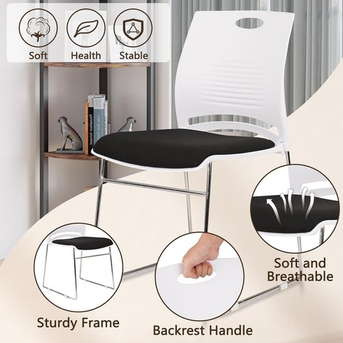 CLATINA Stacking Reception Guest Chair - Stackable Metal Base Chairs for Office & Events | White, 4 Pack