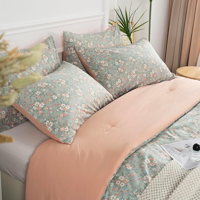 Floral Queen Comforter Set 3 Pieces Soft Chic Garden Style Vintage Floral Print Lightweight Botanical Flower Comforter Set for All Seasons 1 Comforter and 2 Pillowcases (Queen)