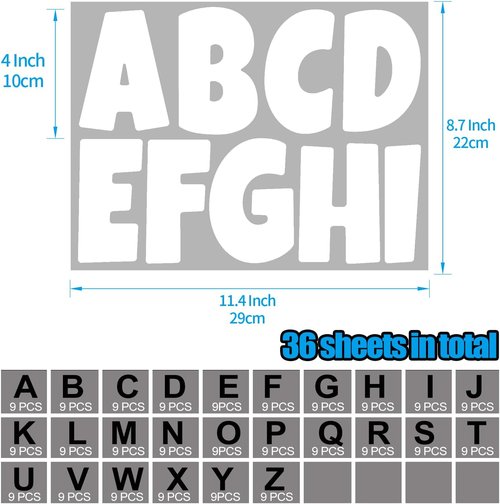 Bemeol Letter Stickers - 351 Pieces 4-Inch Alphabet Cutouts for Bulletin Board Decor | White