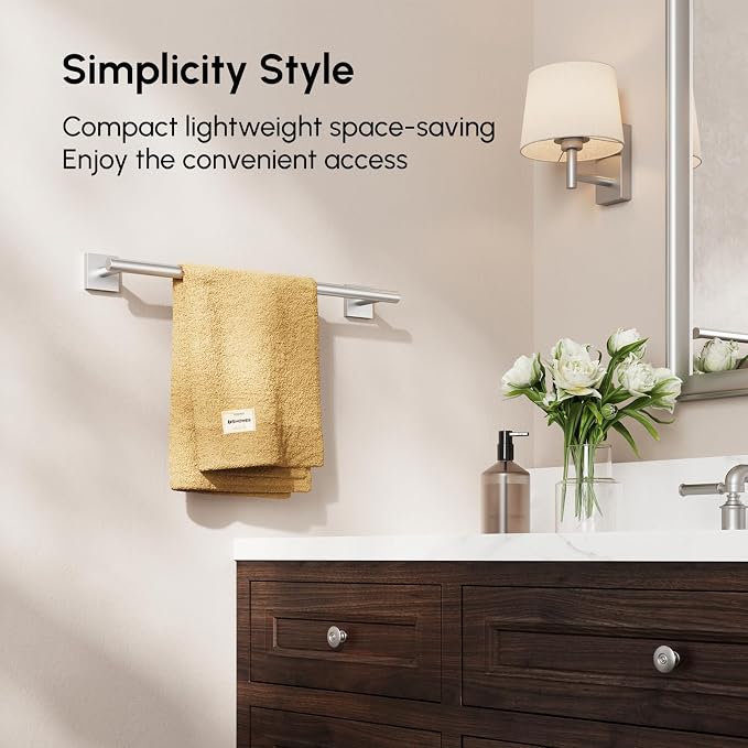 USHOWER Brushed Nickel Towel Bar, 18 Inch Towel Racks for Bathroom Wall Mounted, 304 Stainless Steel Towel Holder with Square Base, Modern Home Decor (Total Length 20 Inch)
