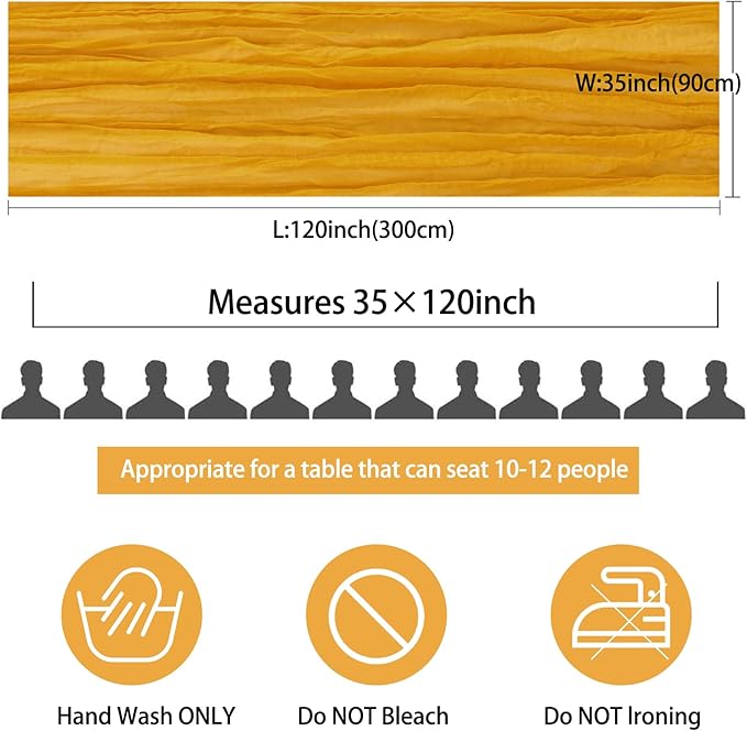 12 Pack 10Ft Cheesecloth Table Runner 35x120 Inch Boho Gauze Table Runner Rustic Cheese Cloth Long Romantic Table Runners for Wedding Bridal Shower Birthday Party Table Decor (Mustard)