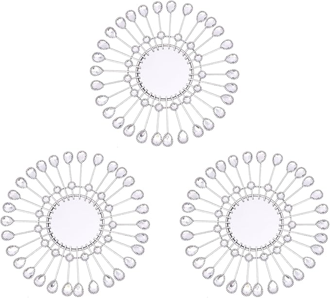 Silver Mirrors 3 PCE, 9 inchSunburst Mirror Hanging Wall Decor, Valentine Decorative Mirror Wall Art, Round Mirrors for Bedroom Living Room Bathroom Kitchen, Warming Valentine Gifts