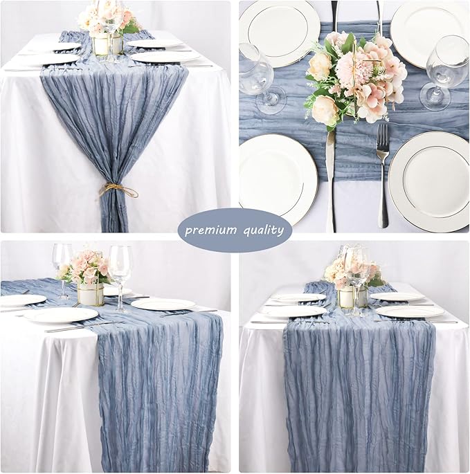 12 Pack 13Ft Cheesecloth Boho Gauze Table Runner - 35x157 Inch Rustic Cheese Cloth Long Table Runner - Dusty Blue