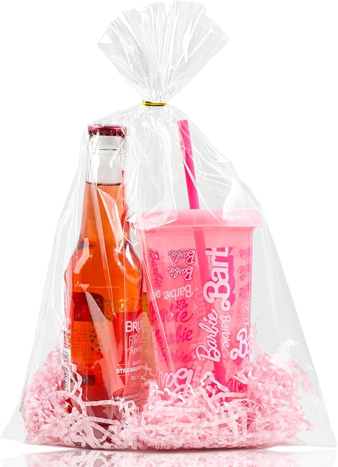 Ohuimrt 100 PCS Cellophane Treat Bags, 10 x 14 Inches Clear Plastic Goodie Gift Bags with Ties for Party Favors, Candies, Cookies, Snacks
