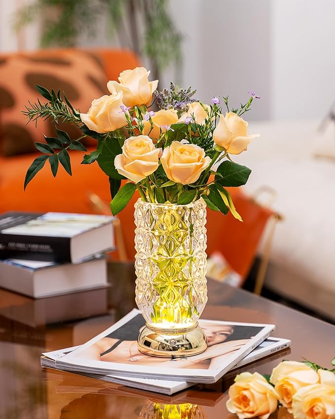 Crystal Vase, Dimmable Cordless Table Lamp, Rechargeable Crystal Light for Home Decor, Bedroom, Livingroom