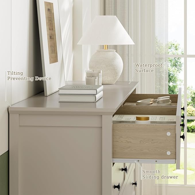 Dresser for Bedroom, 8 Drawer Dresser with Metal Handles, 55" Wide Modern Dressers & Chest of Drawers for Living Room, Hallway, Entryway, Beige