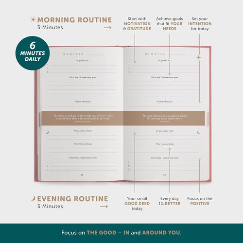 6-Minute Diary | Guided Gratitude Journal for Men & Women - Daily Self-Care Prompts for Positive Psychology
