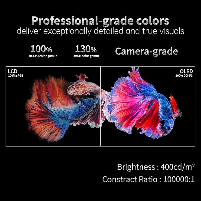 INNOCN Portable Monitor 13.3" OLED 1080P 100% DCI-P3 1MS 100000:1 USB C Plug Play Second Travel Computer Display Mini HDMI Photo Video Editing for Laptop MacBook PC Console