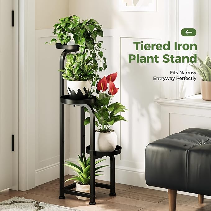 Bamworld Tall Plant Stand Indoor Outdoor, Corner Metal Flower Pot Stands for Multiple Plants, 3 Tier Heavy Duty Plant Shelf for Patio Garden Balcony Living Room Bedroom