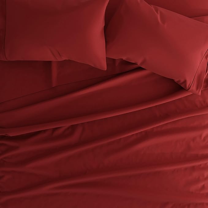 Linen Market Brushed Microfiber Queen Sheet Set 4 Piece – Oeko-TEX Certified Ultra Soft & Wrinkle-Free - 16" Deep Pocket Sheets - Easy Care Queen Size - Burgundy