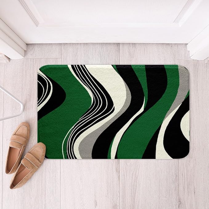 Feelyou Green and Gray Black White Bath Rugs Modern Abstract Geometric Bathroom Rugs Kids Boys Girls Teens Stripe Line Pattern Decor Bath Mats for Bathroom 16"x24" Bathroom Accessories