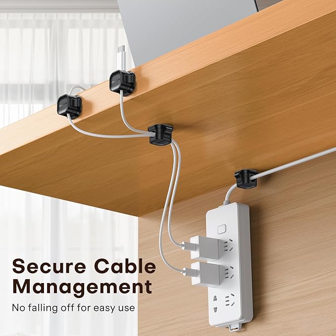 6Pack Cord Organizer, [1s Lock Dual Spring] Adhesive Cable Clips - OMOTON Cable Holder Wire Clips, Under Desk Cable Management, Phone Charger Cord Holder for Nightstand, Office Accessories