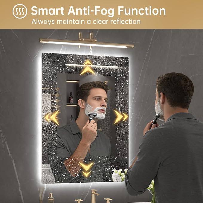 LOVESPEJO 22"x30" Backlit Mirror Bathroom, Lighted Bathroom Mirror with Lights, Fogless, Dimmable, 3 Color Changing, Shatterproof, Horizontal/Vertical（no Motion Sensor）