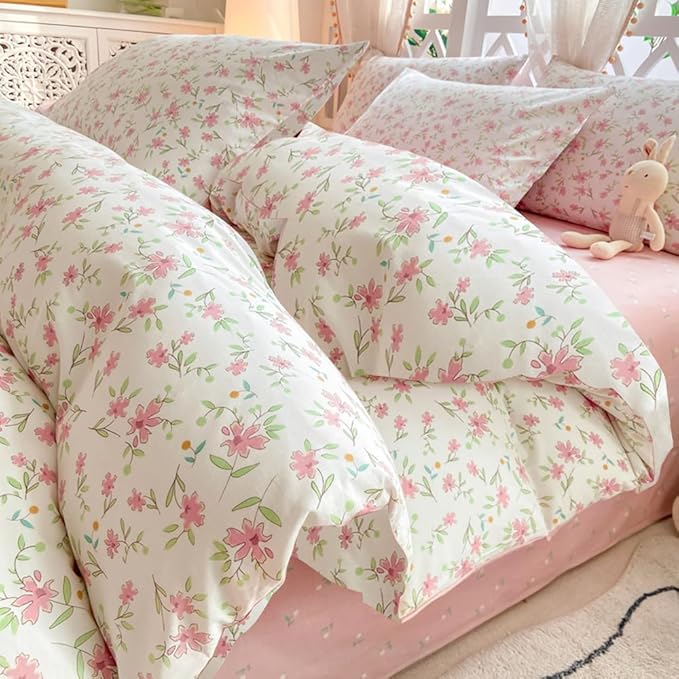 VM VOUGEMARKET Girls Comforter Set Twin Pink Flower Bedding Set Teen Girls Tiny Floral Comforter with 2 Pillowcases(3pcs,Twin XL)-AA Version