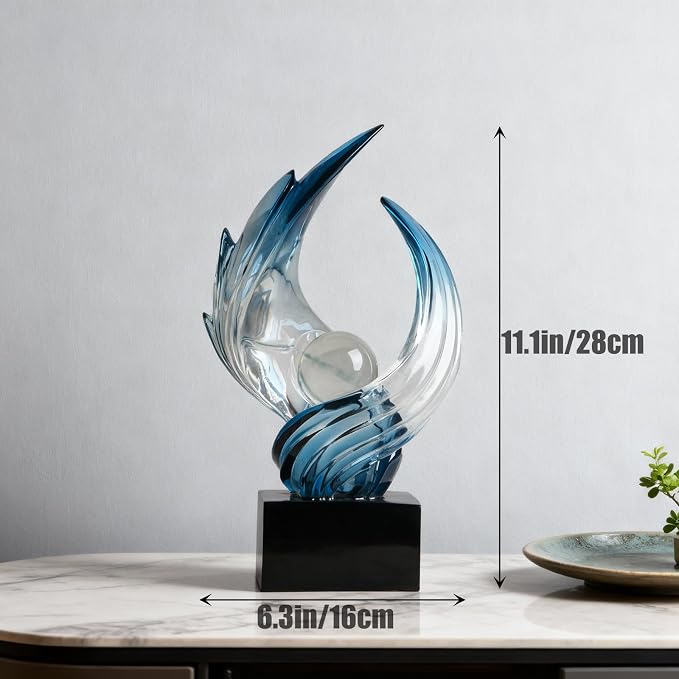 Abstract Art Sculpture, Resin Gold Decorative Statue, Modern White Ornaments for Living Room, Decorativas Modernas for Coffee Table, Entryway & Office Collectibles (Blue)