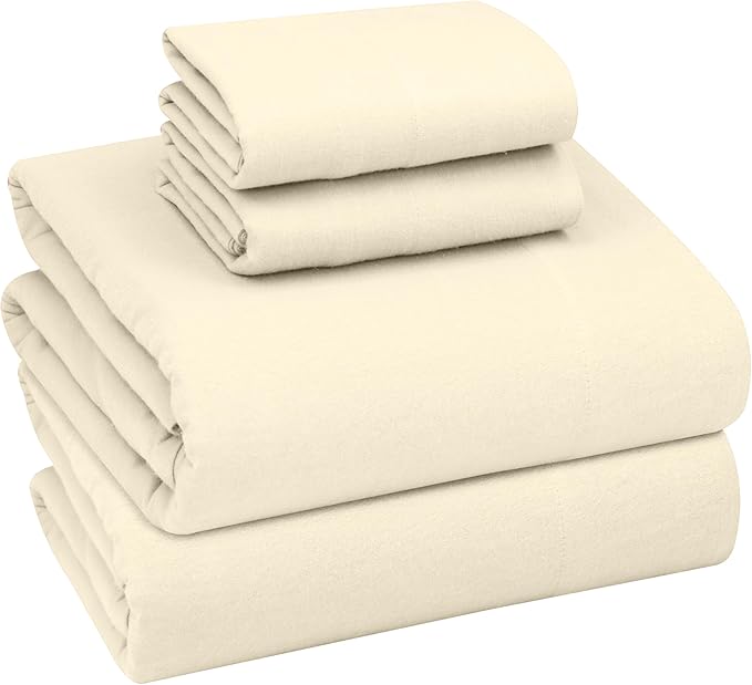 RUVANTI Flannel Sheets King Size - GOTS Certified 100% Organic Cotton, 4 Piece Warm, Soft & Breathable Set, Deep Pocket Snug Fit, Double Brushed Cozy All Season Bedding, Winter White