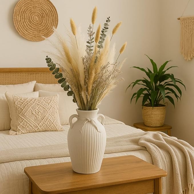 Musunny Natural Dried Flower Bouquet,17" Dried Flowers for Vase,Dried Floral Arrangements for Boho Farmhouse Home Décor Indoor with Pampas(Green)