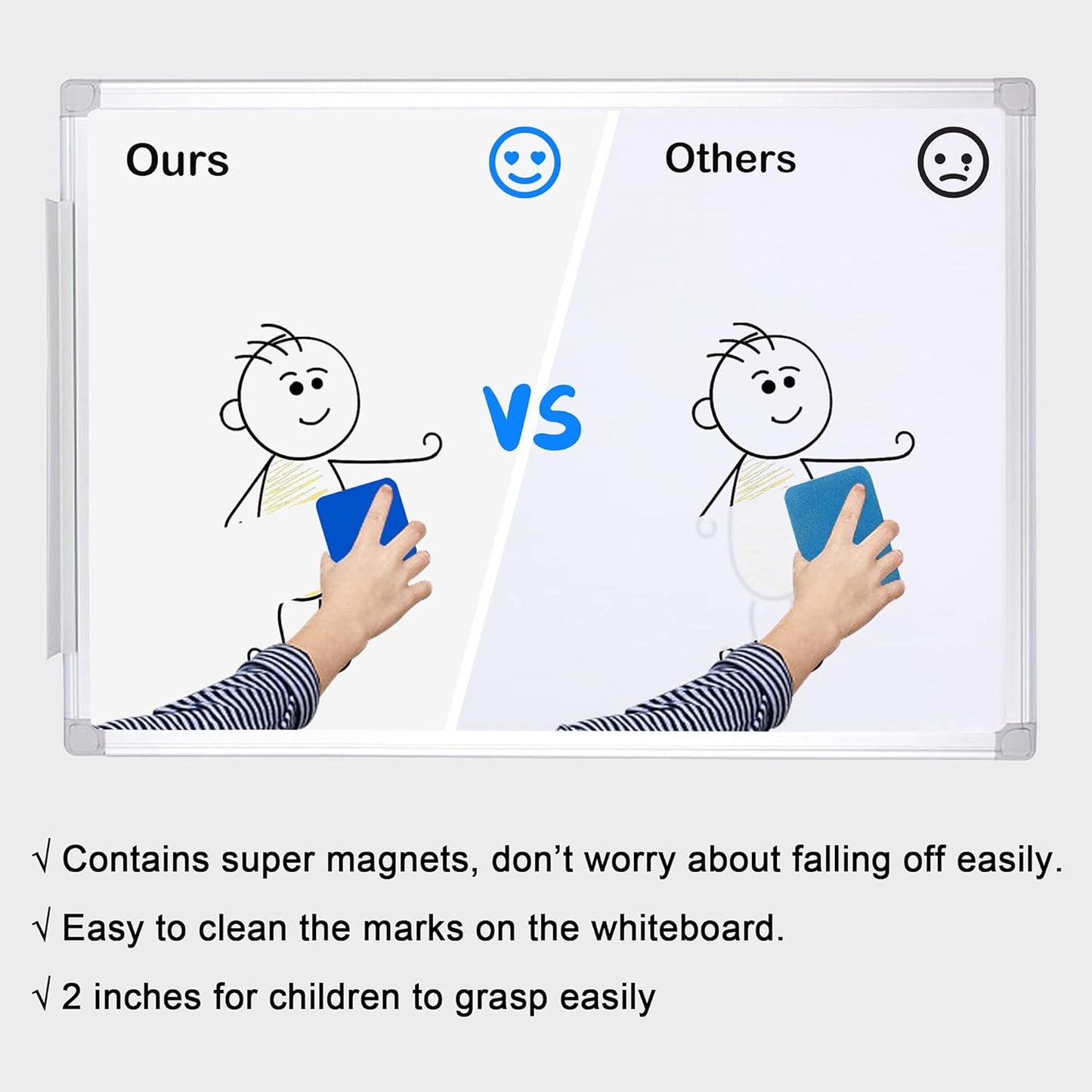 Skiennix Mini Magnetic Whiteboard Erasers - 48 Pack for Kids & Classroom | Blue, 2 x 2 x 0.79 Inch