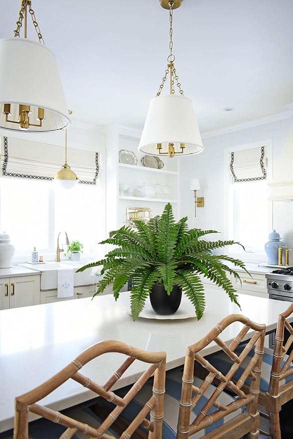 Hollyone 17.7" Fake Fern Potted Plant Small Artificial Boston Ferns in Pot 25 Leaves for Outdoors & Indoor Faux Fern Bush Plant for Patio Garden Farmhouse Windowsill Office Living Room Home Decor