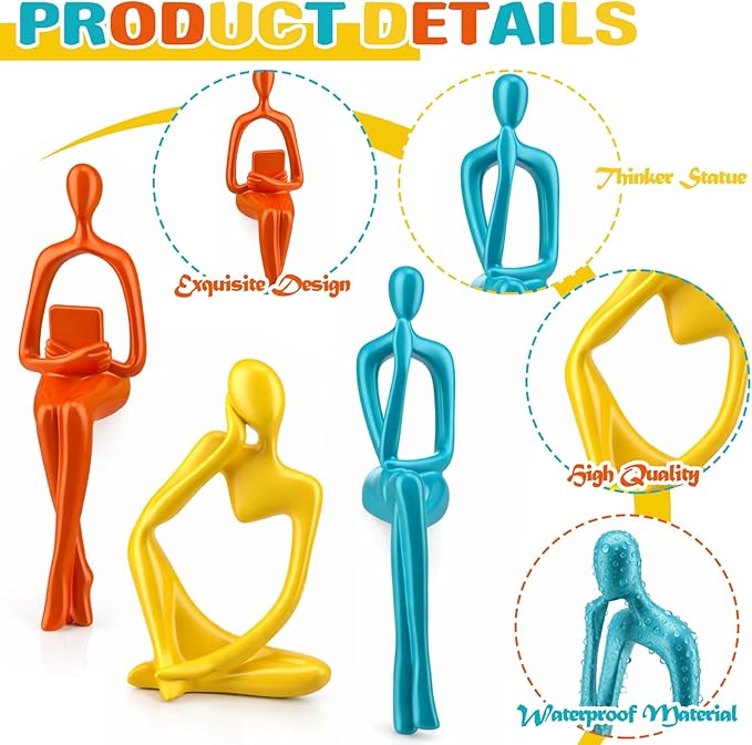 AceOrbit 3 Pcs Mid Century Modern Decor Thinker Statues Bookshelf Decor Thinker Sculptures Abstract Art Ornament Modern Aesthetic Figurine for Home Bedroom Office Shelf Table Desk Bookshelf Decoration