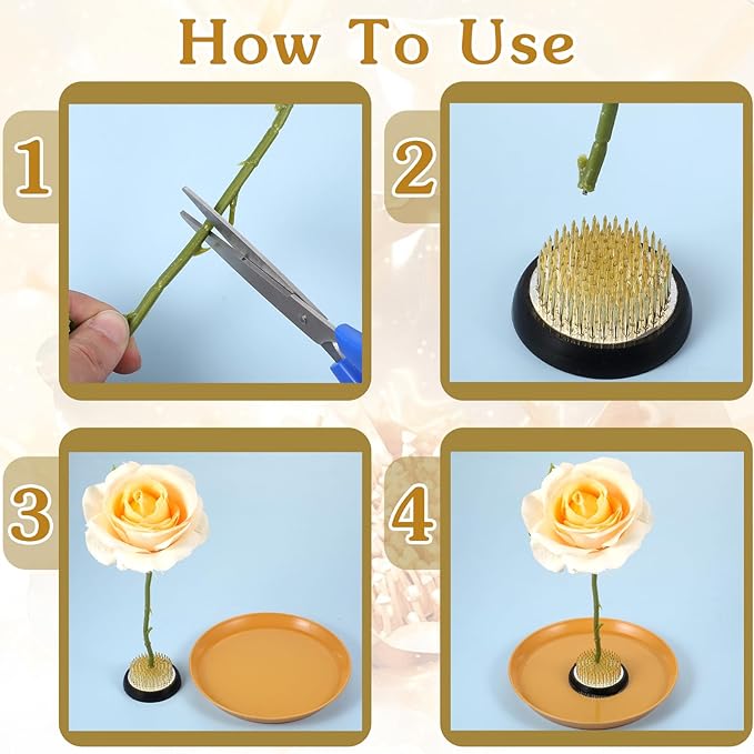 Kifmurase 4 Pcs Flower Frogs 2 Inch Round Flower Arrangement Brass Floral Frog Vase Fixed Tools Pin Holder Japanese Ikebana Vase Frogs for Flowers Fixation Home DIY Craft (Gold)